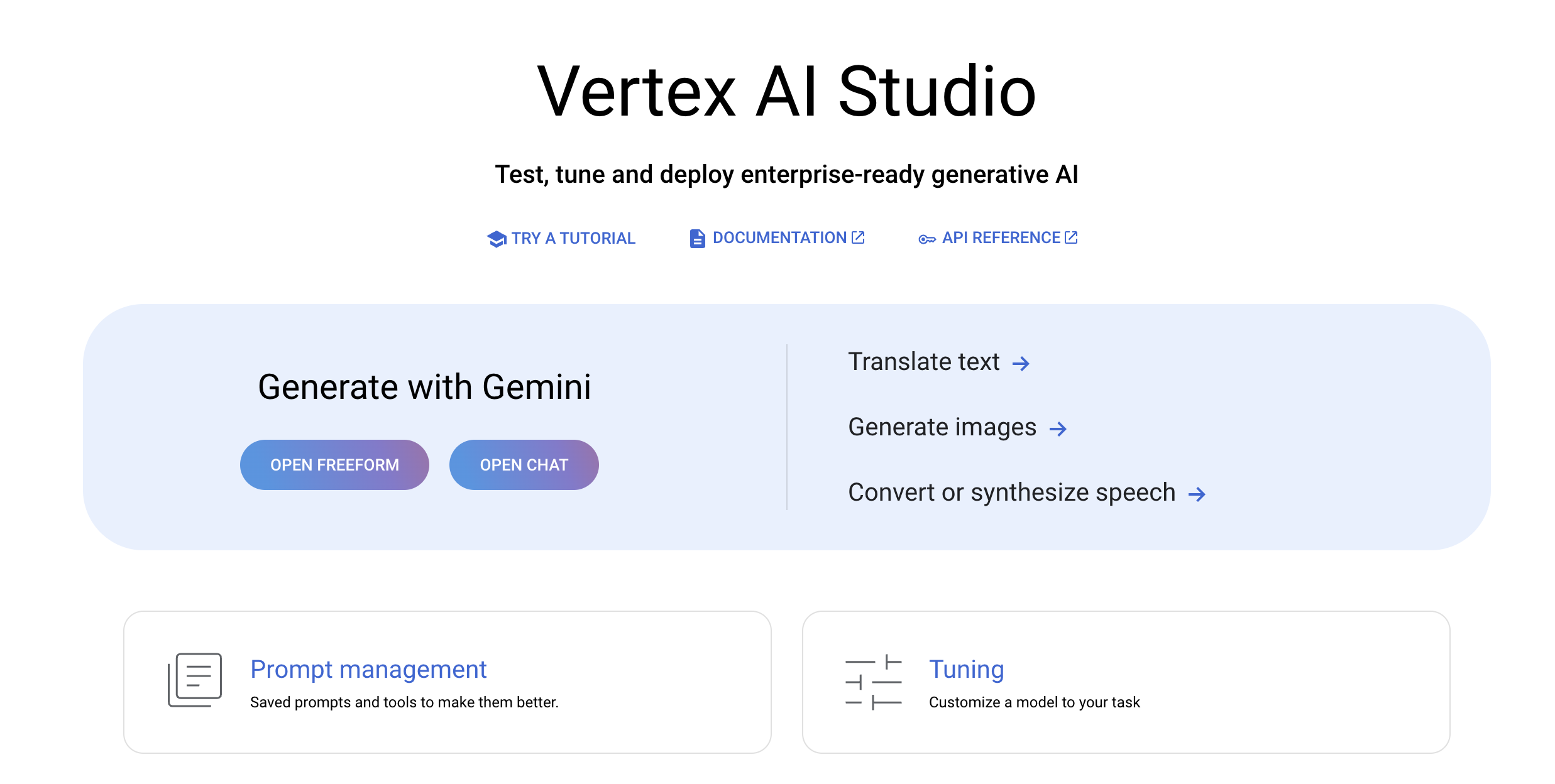 Vertex AI Studio Overview page