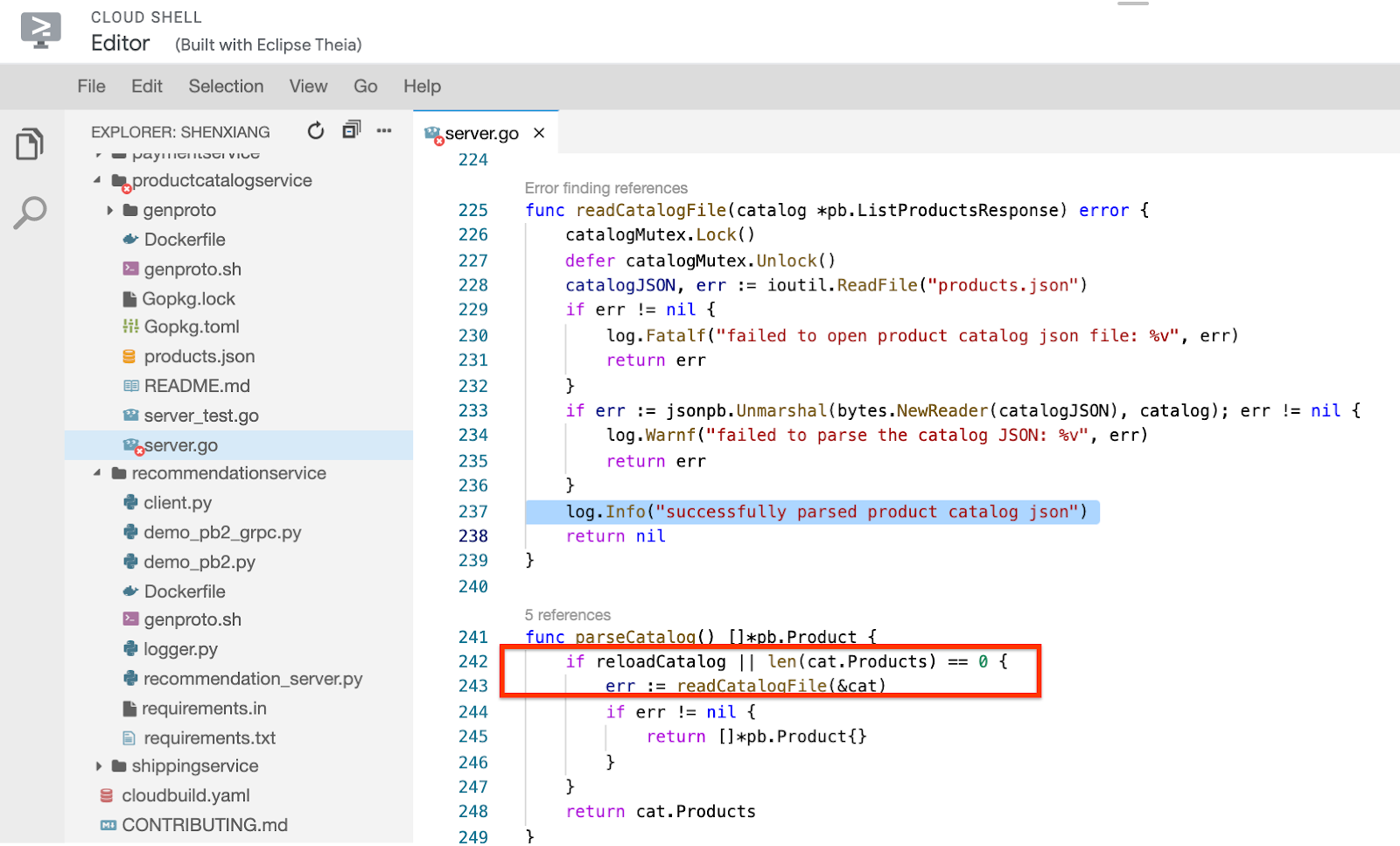 Mensaje: log.Info(&quot;successfully parsed product catalog json&quot;) return nil