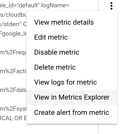 View in Metrics Explorer option highlighted