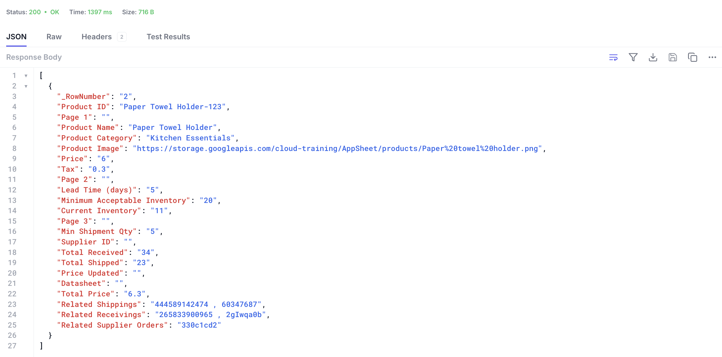 The results in JSON form; 27 lines of code.