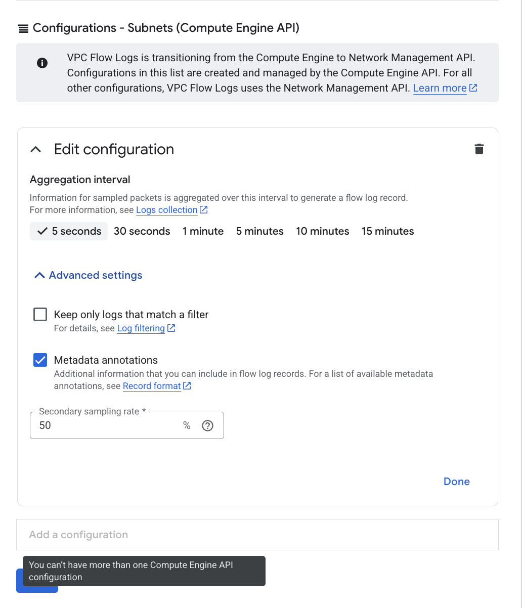 Flow log settings additional fields