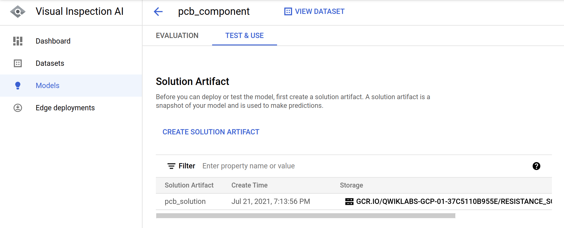 The Solution Artifact details on the Test and Use tabbed page