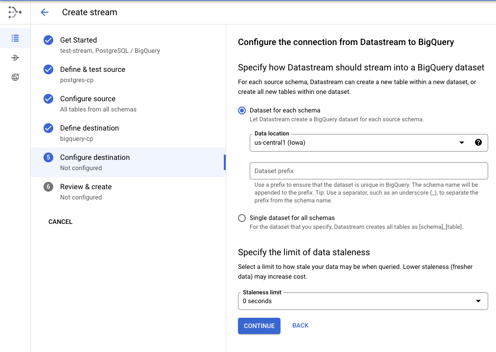 step 5 of the create stream page with location selected 