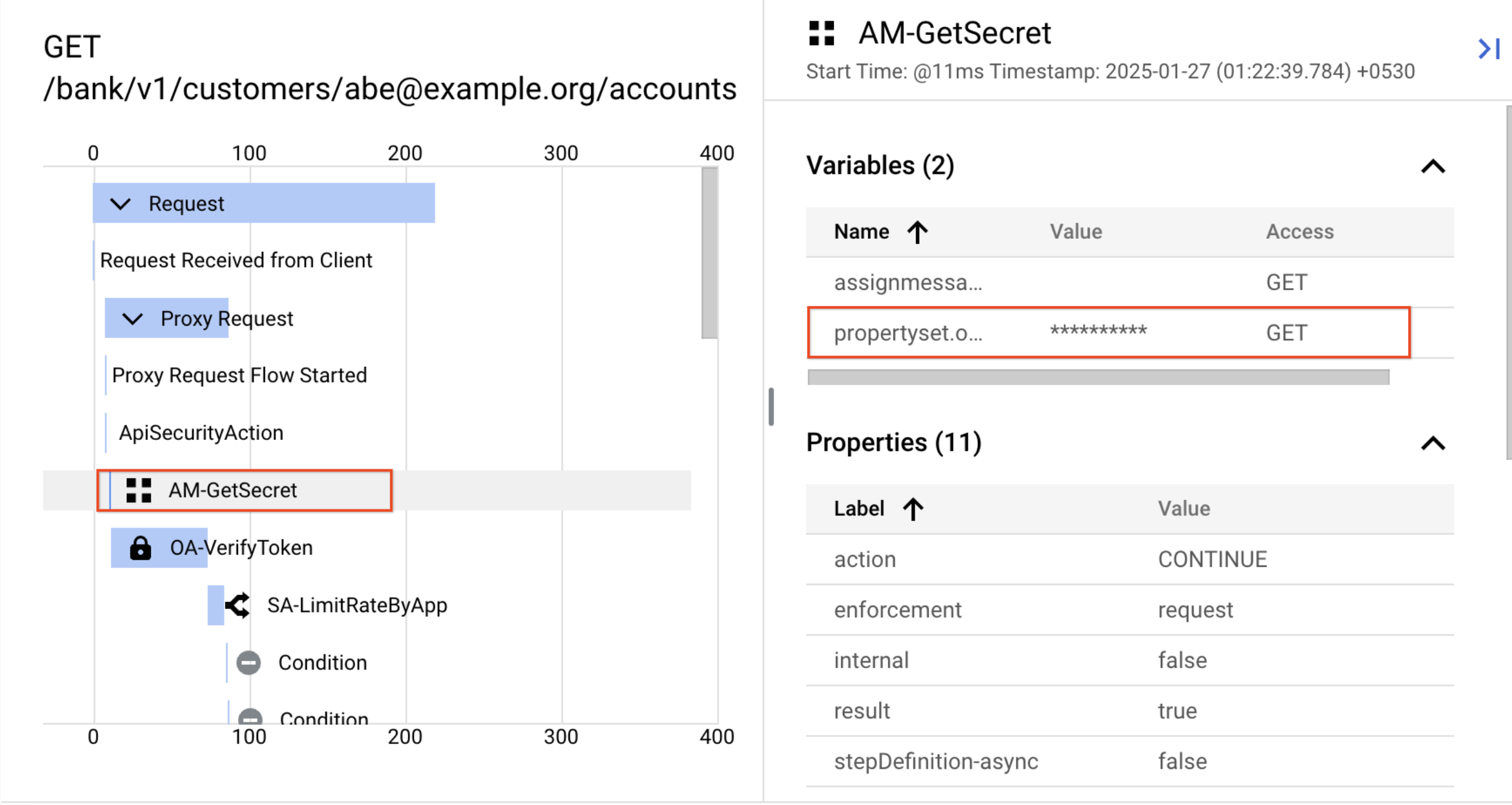 The propertyset.oauth.secret variable in hidden mode.