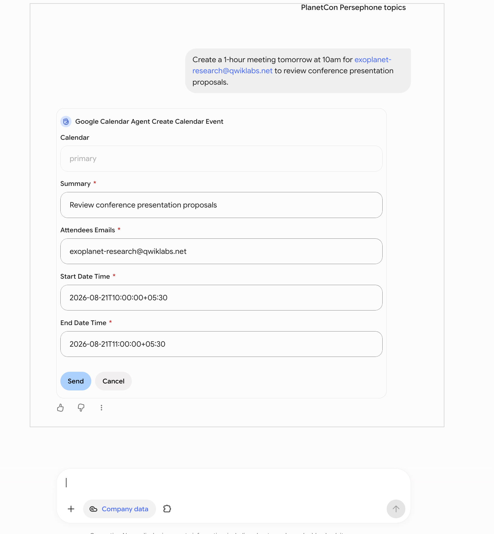 Create a calendar meeting