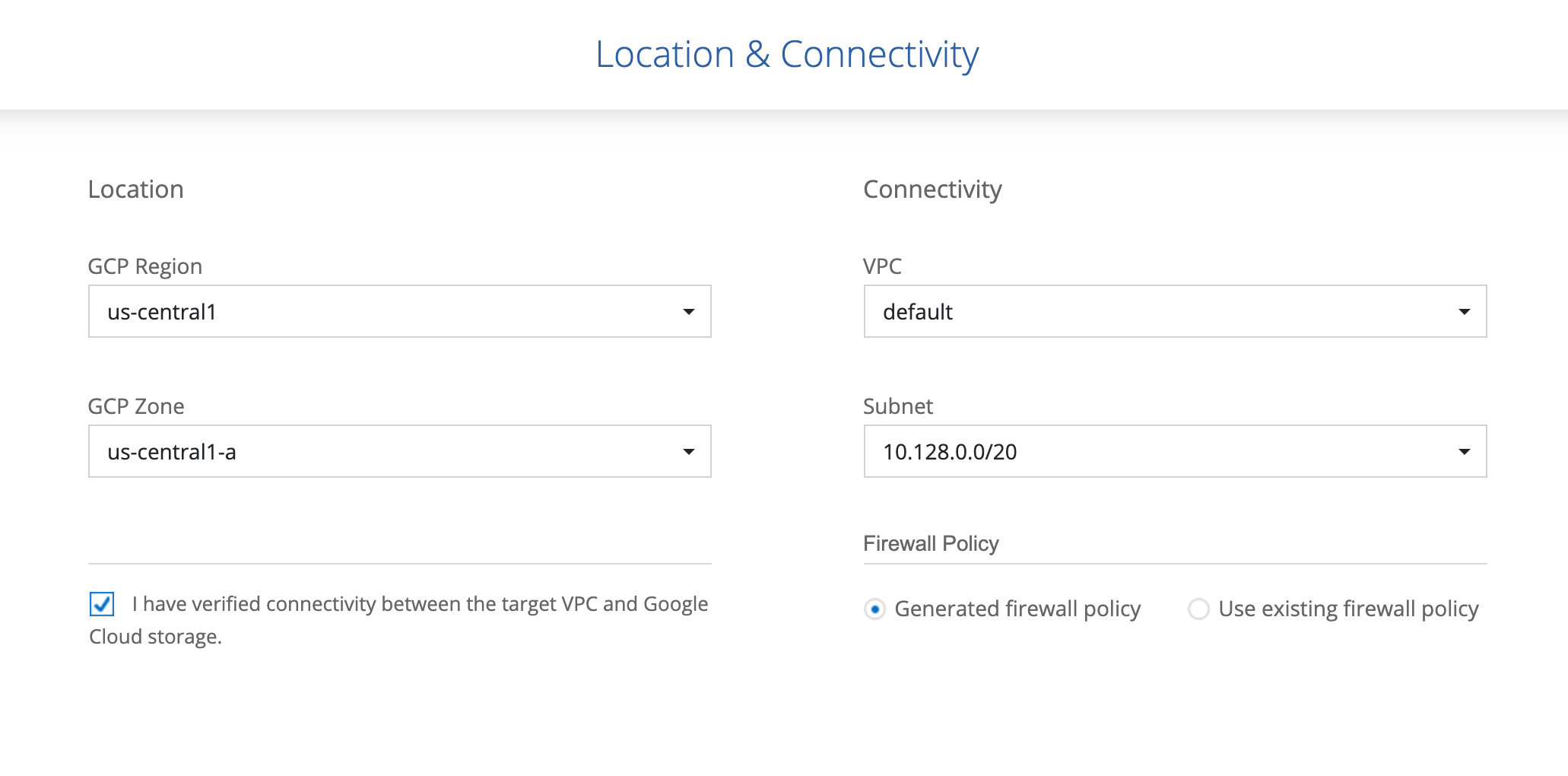 The Location and Connectivity page