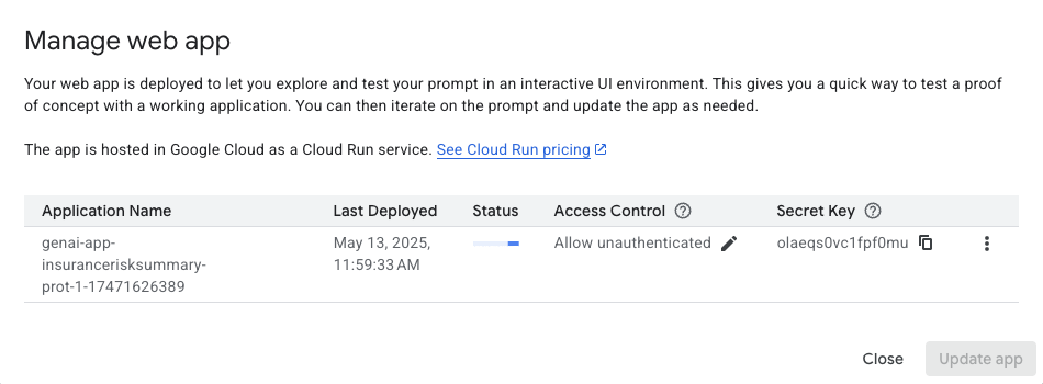 manage web app popup dialog