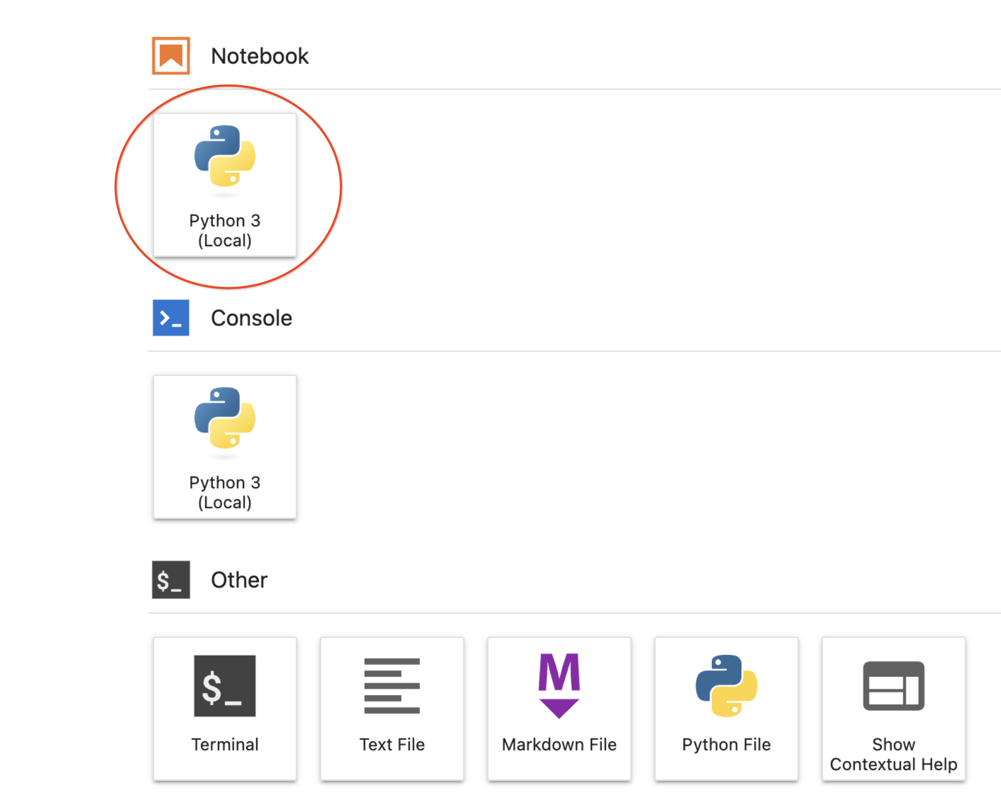 Vignette &quot;Python 3&quot; mise en évidence dans la section &quot;Notebook&quot; 