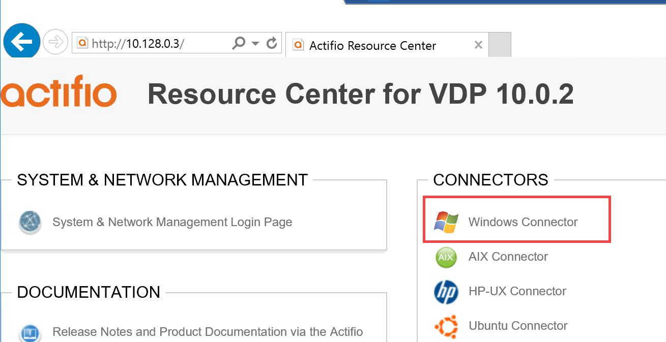 Windows Connector link highlighted in the Connectors section