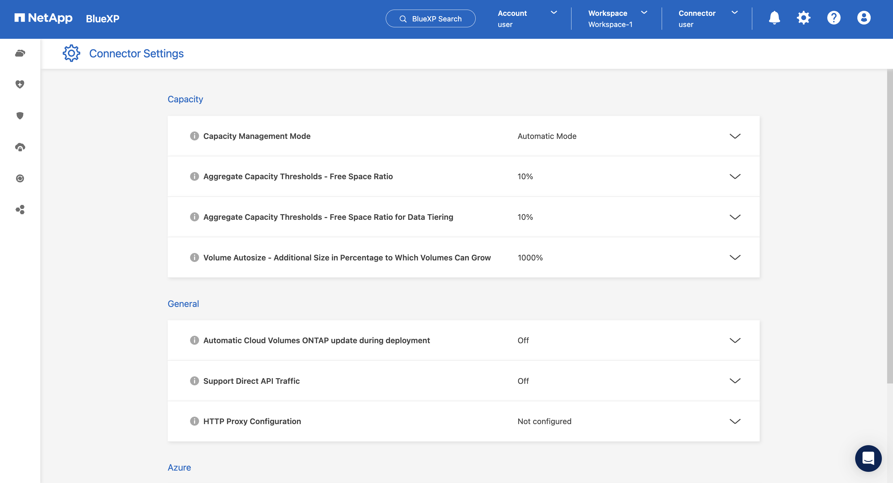 The configurations displayed on the Connector Settings page