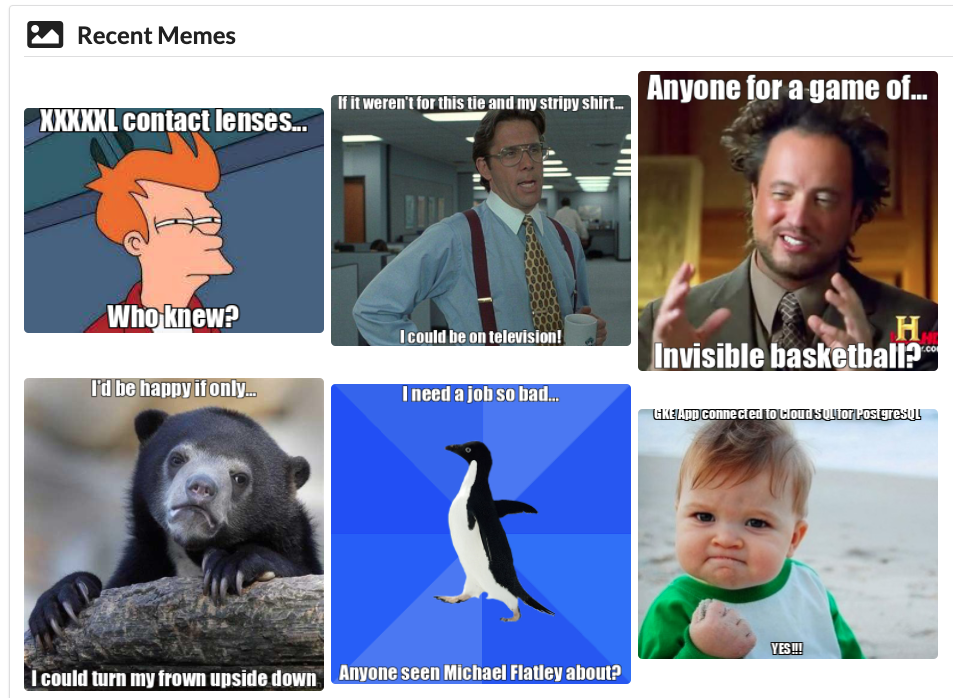 A selection of six sample memes