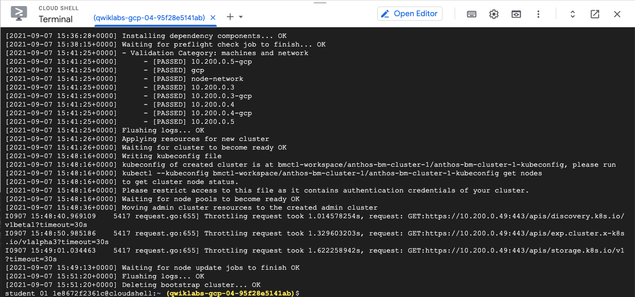 Cloud Shell Terminal output