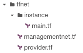 The folder structure displaying three tf files within the instance folder, which is within the tfnet folder