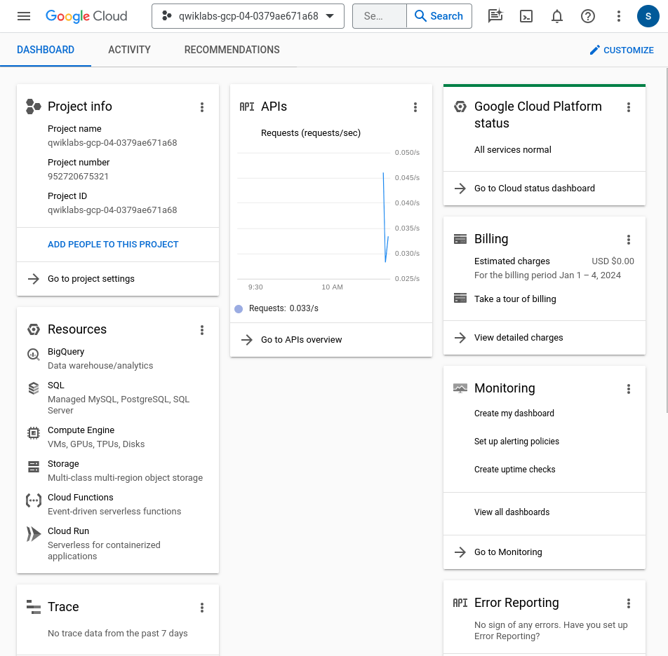 GCP Project Dashboard