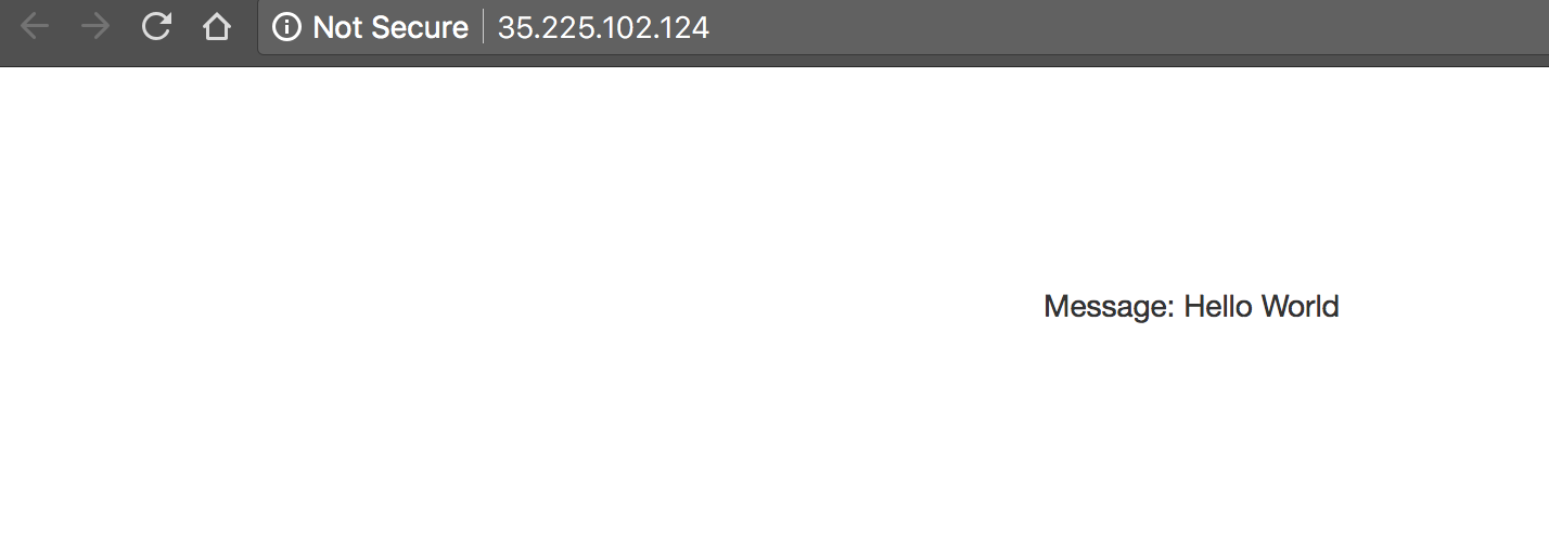 Message: Hello World displayed on a blank page within a browser.
