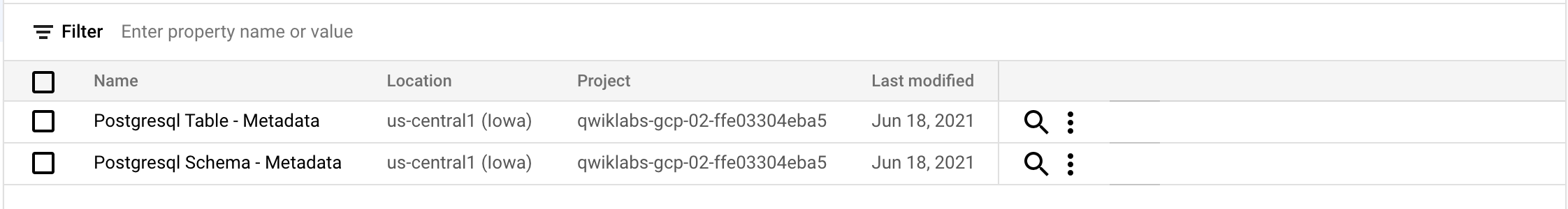 「Postgresql Table - Metadata」と「Postgresql Schema - Metadata」