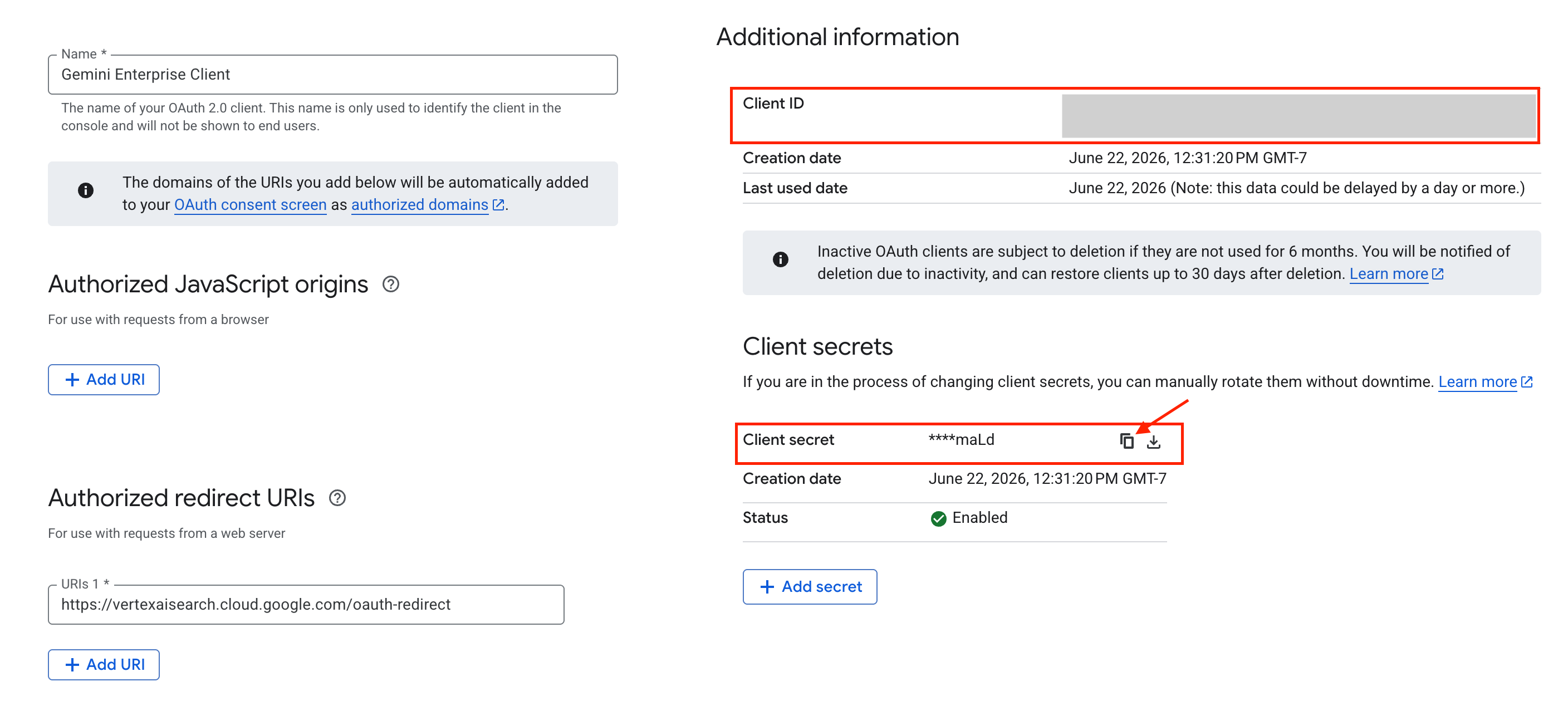 Gemini Enterprise Client page