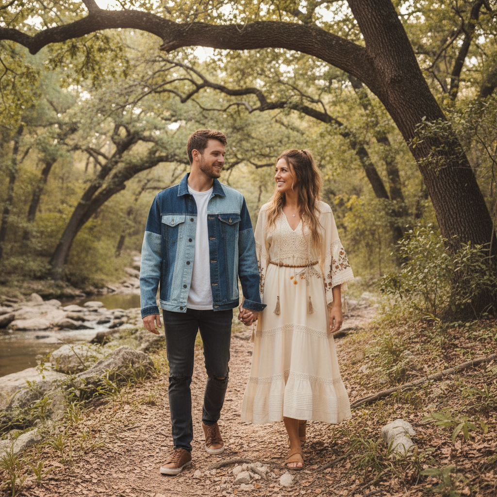 A couple in Austin wearing the products.