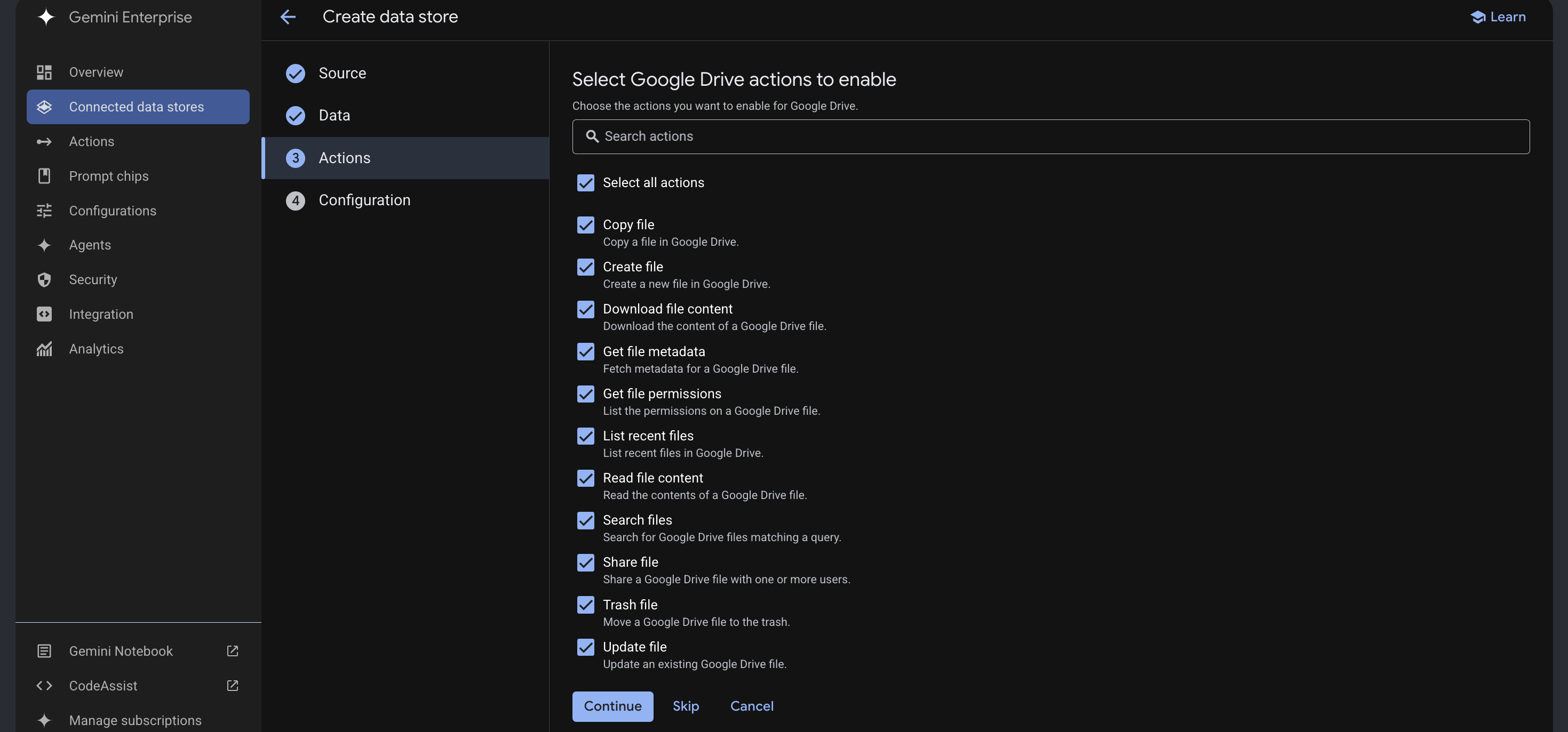 Enable Drive Actions Datastore