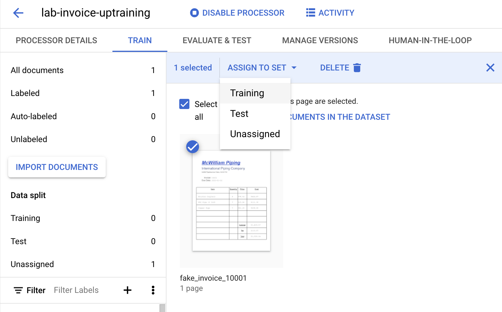 assign training set