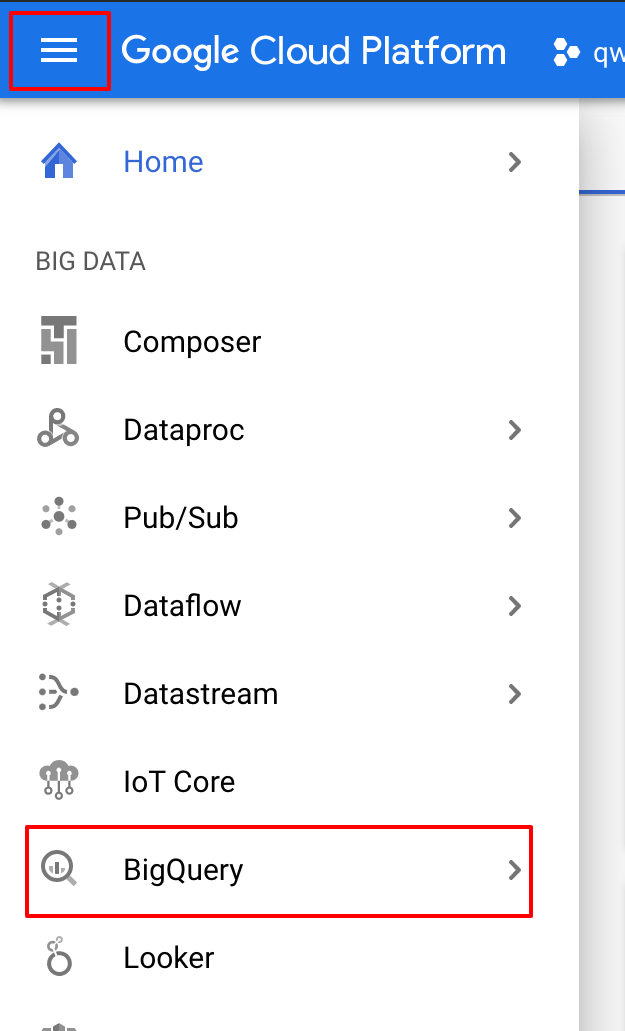 ניווט ל-BigQuery