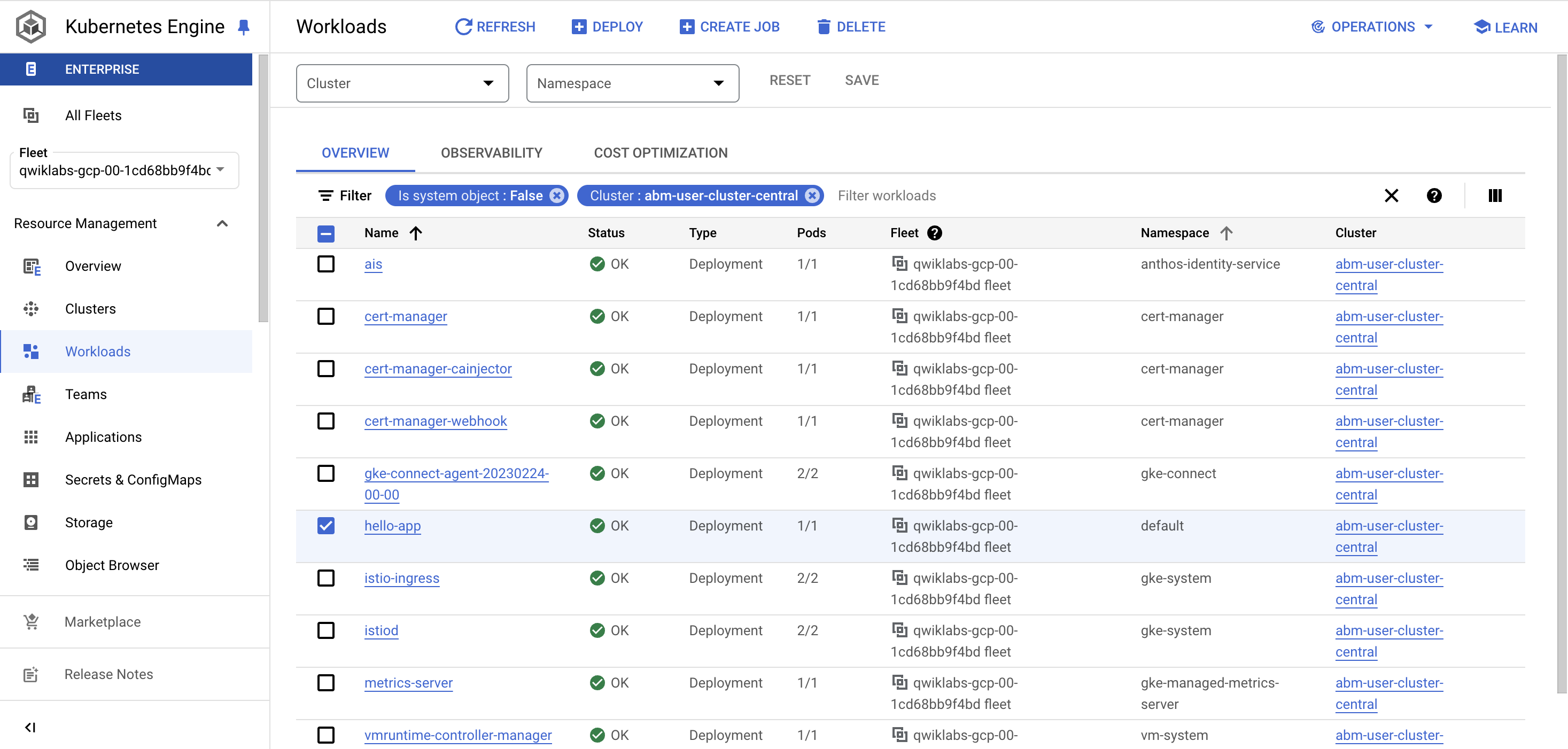 Hello App deployment