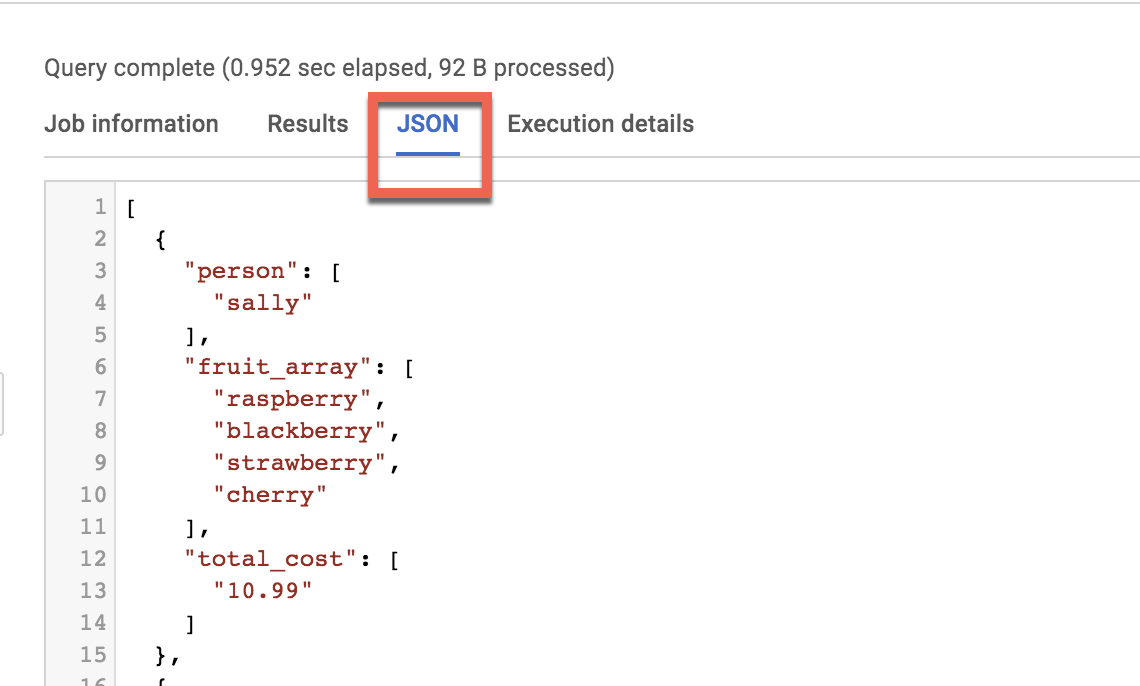 JSON tab