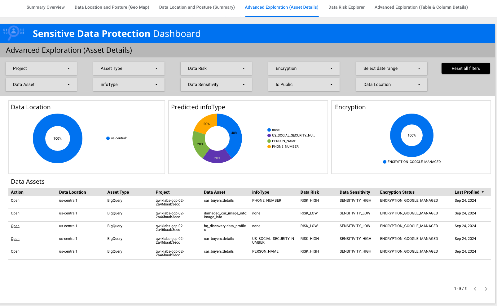 Advanced Exploration (Asset Details) page of Looker Dashboard