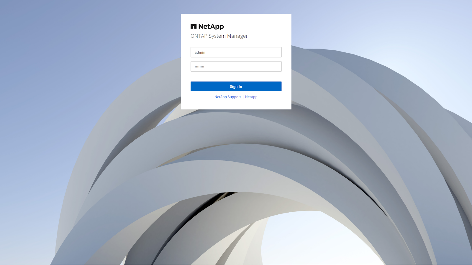 The NetApp login screen