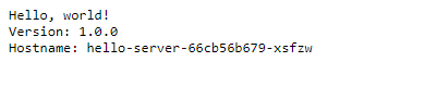 Tela do aplicativo de amostra exibindo uma mensagem &quot;Hello, World!&quot;, o número da versão e o nome do host