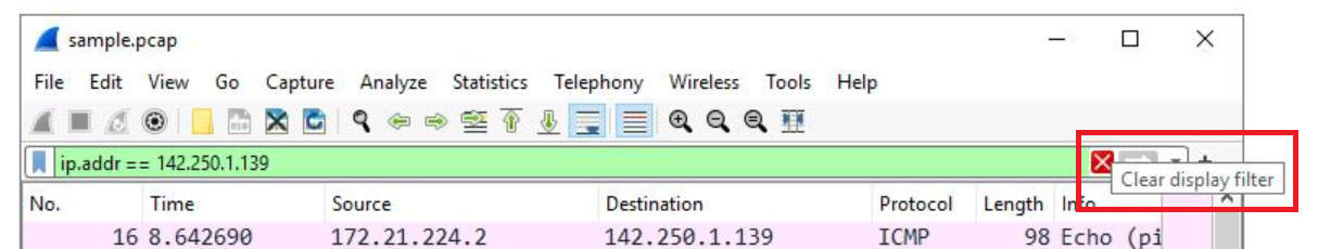 Wireshark Clar Filter button location. 