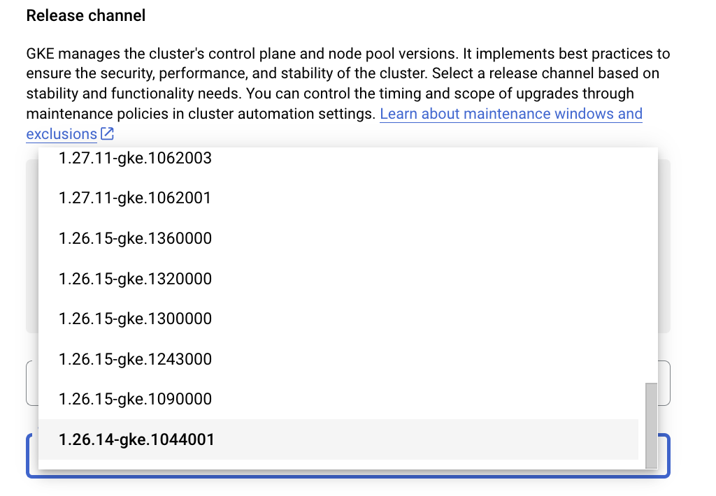 Version 1.19.16-gke.9400 selected in the Static version dropdown