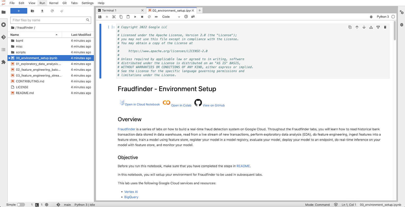 View of notebook setup