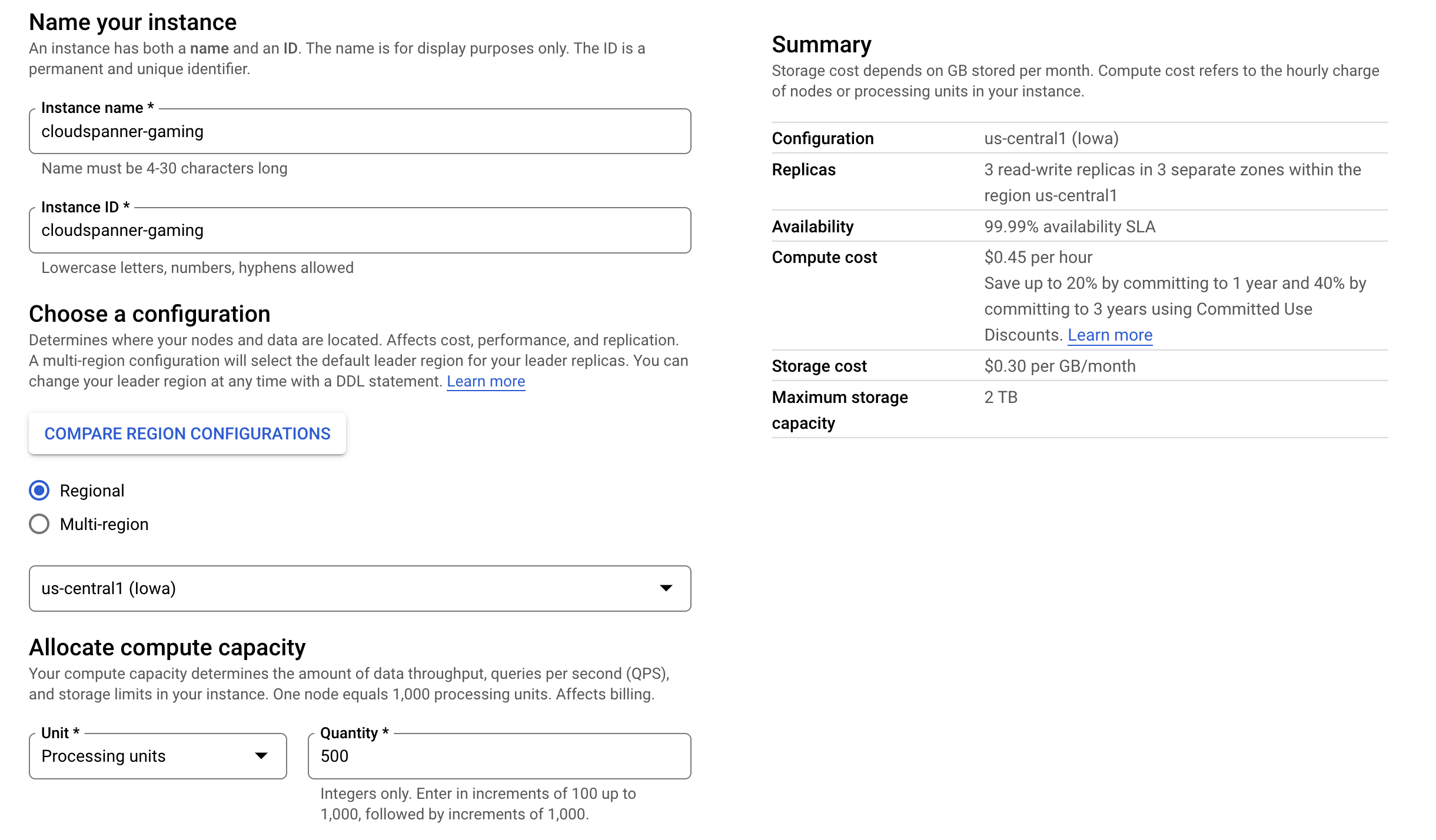 spanner configuration settings