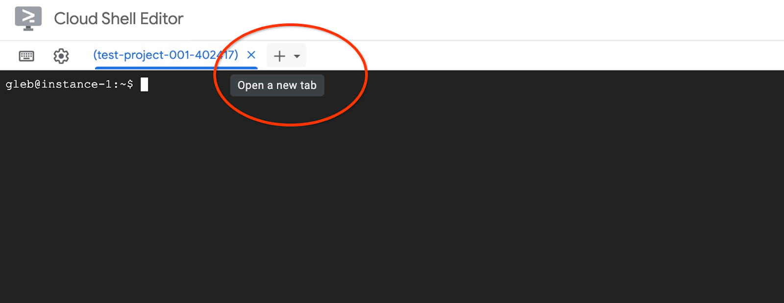 Cloud Shell new tab +