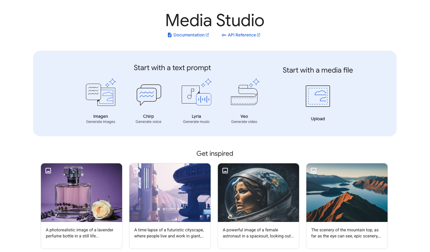 Vertex AI Media Studio home page