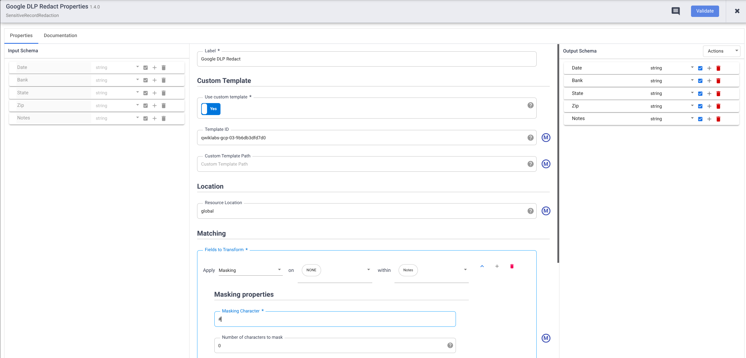 Masking properties configuration