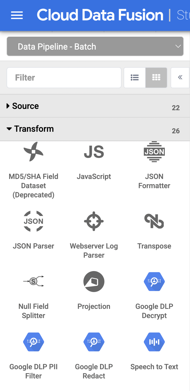 Redact transform selection