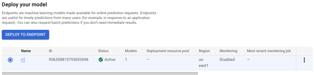 Deploy endpoint