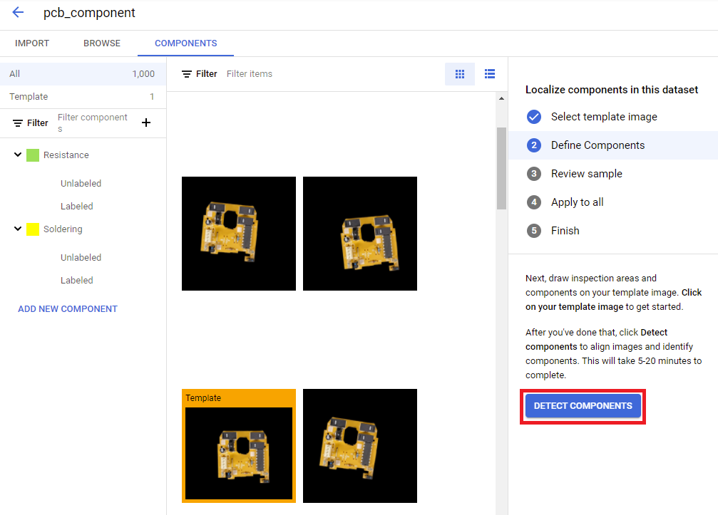 The Components page displaying the highlighted Detect Components button