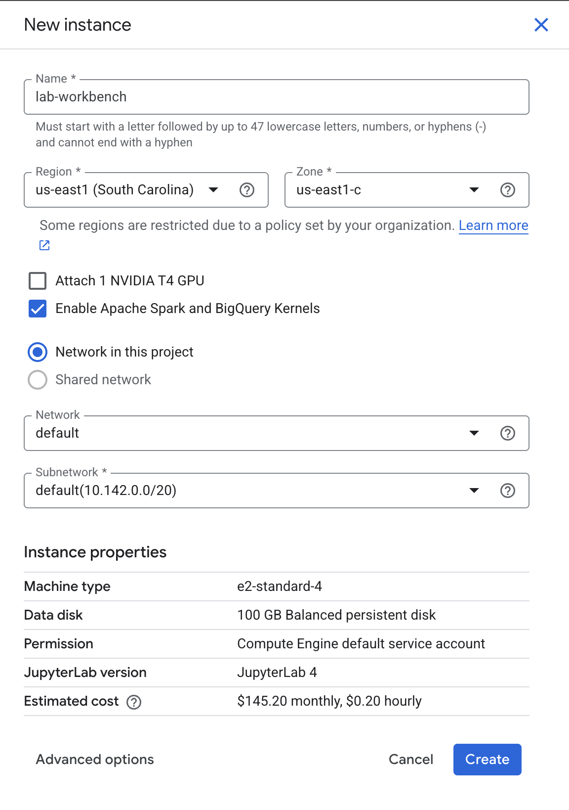 Create a Agent Platform Workbench instance