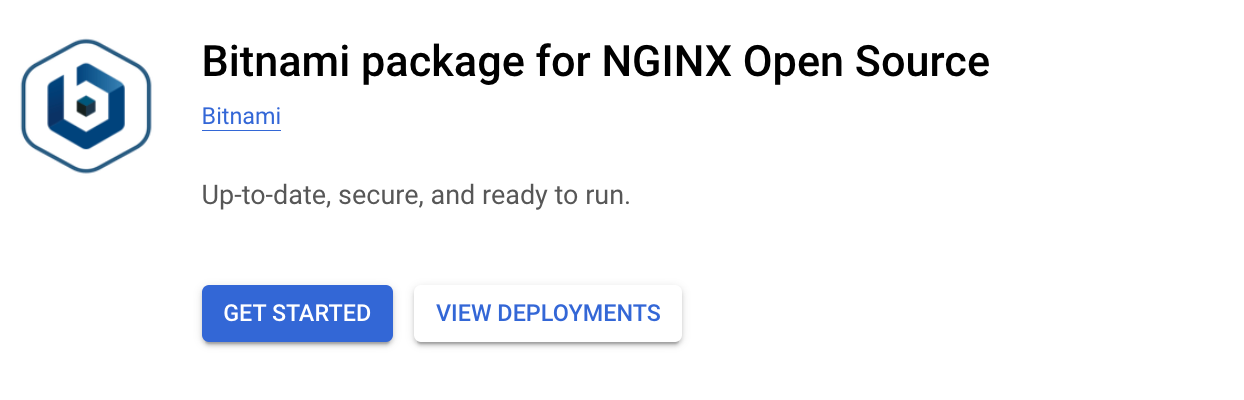 O bloco &quot;NGINX Open Source packaged by Bitnami&quot;, que inclui o botão &quot;Iniciar&quot;.