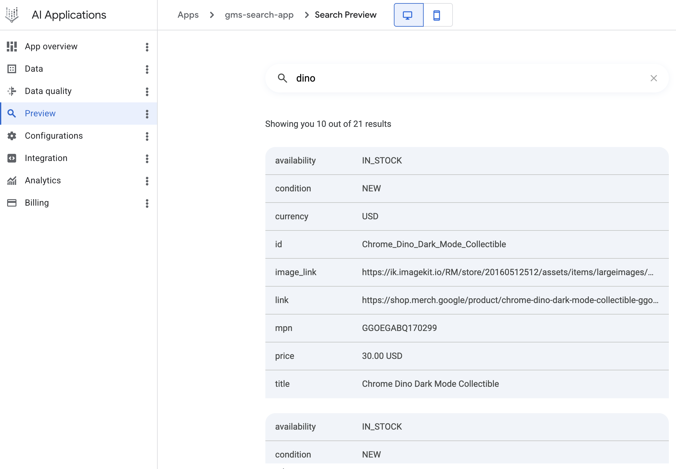 search app preview