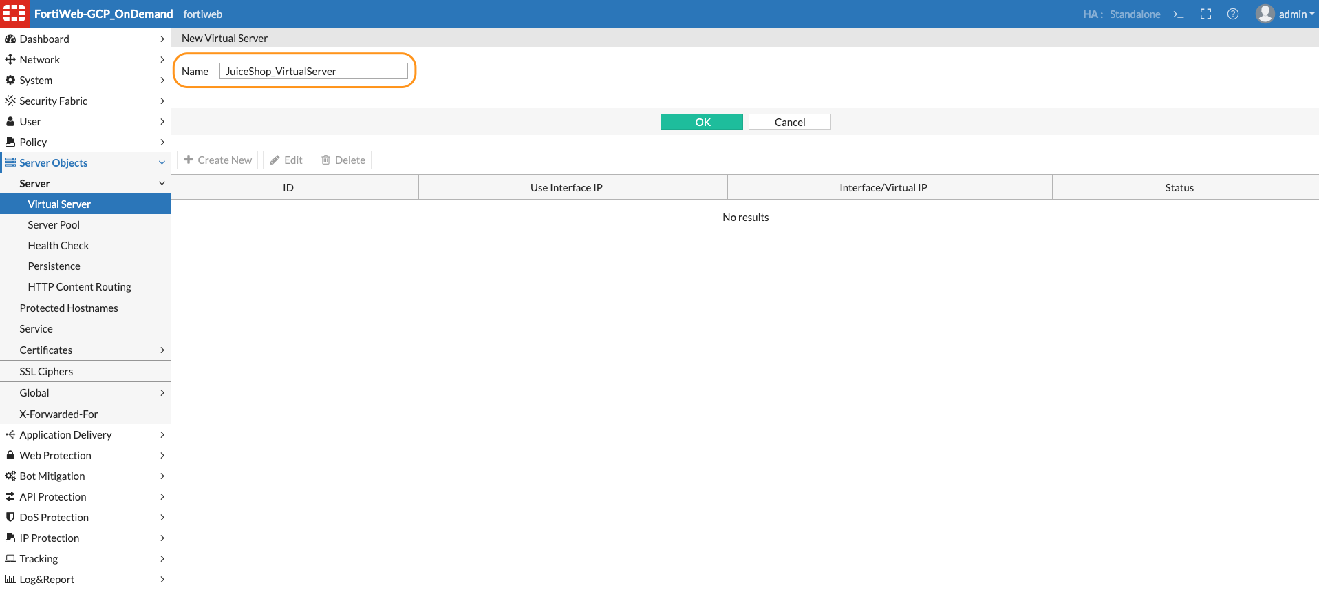 FortiWeb Virtual Server