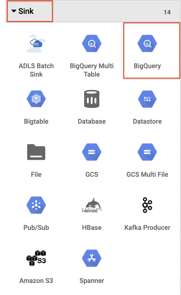 BigQuery sink section