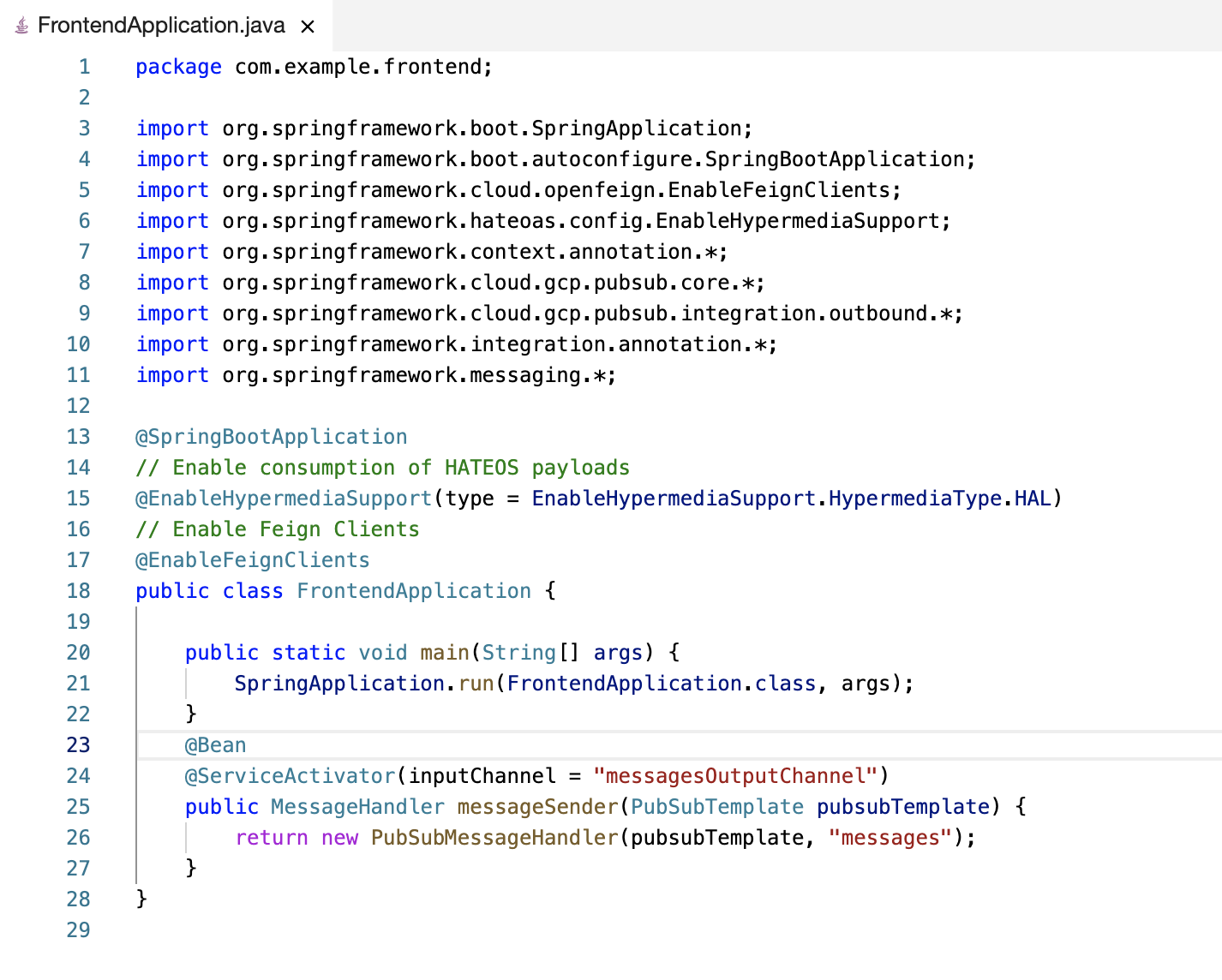 The FrontendApplication.java file