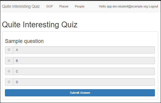 The sample question template, along with the sample answers and the Submit Answer button.