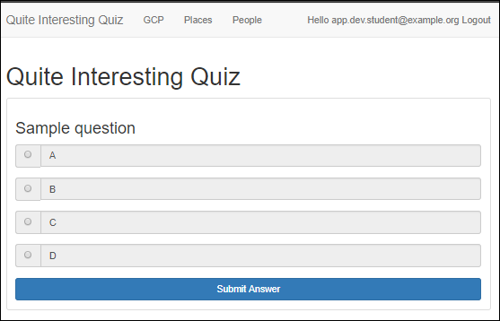 Örnek soru şablonuyla birlikte örnek yanıtlar ve &quot;Submit Answer&quot; (Yanıtı gönder) düğmesi.