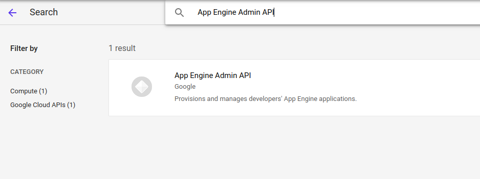 The search result for App Engine Admin API.