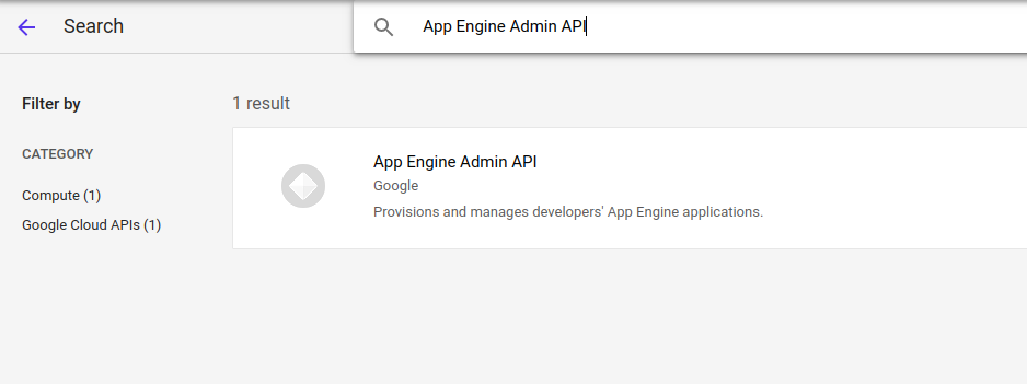 Resultado da pesquisa para a API App Engine Admin.